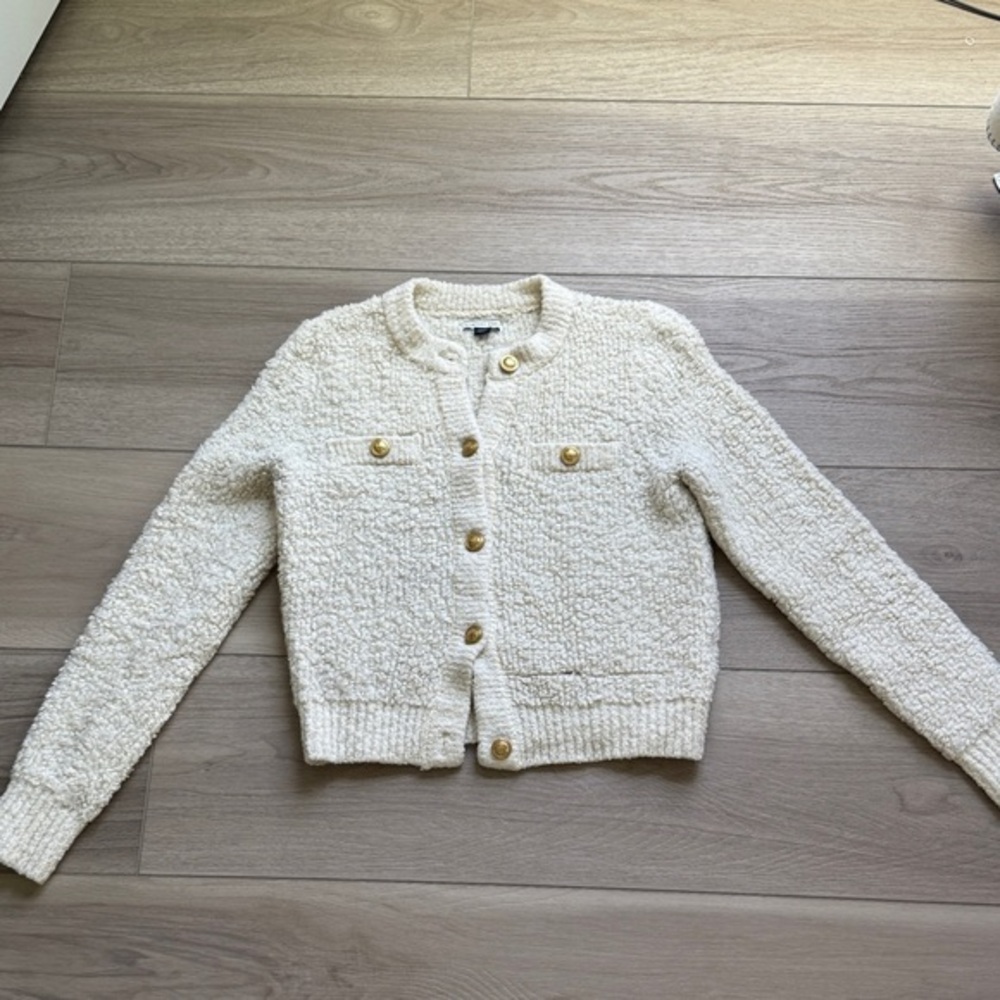 American Eagle Textured Cream Sweater with Gold Accents